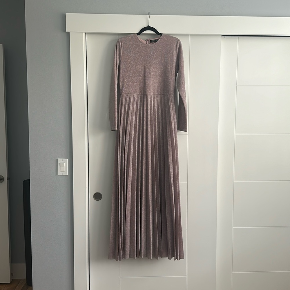 Sparkle Pleated Maxi Dress in Dusty Rose